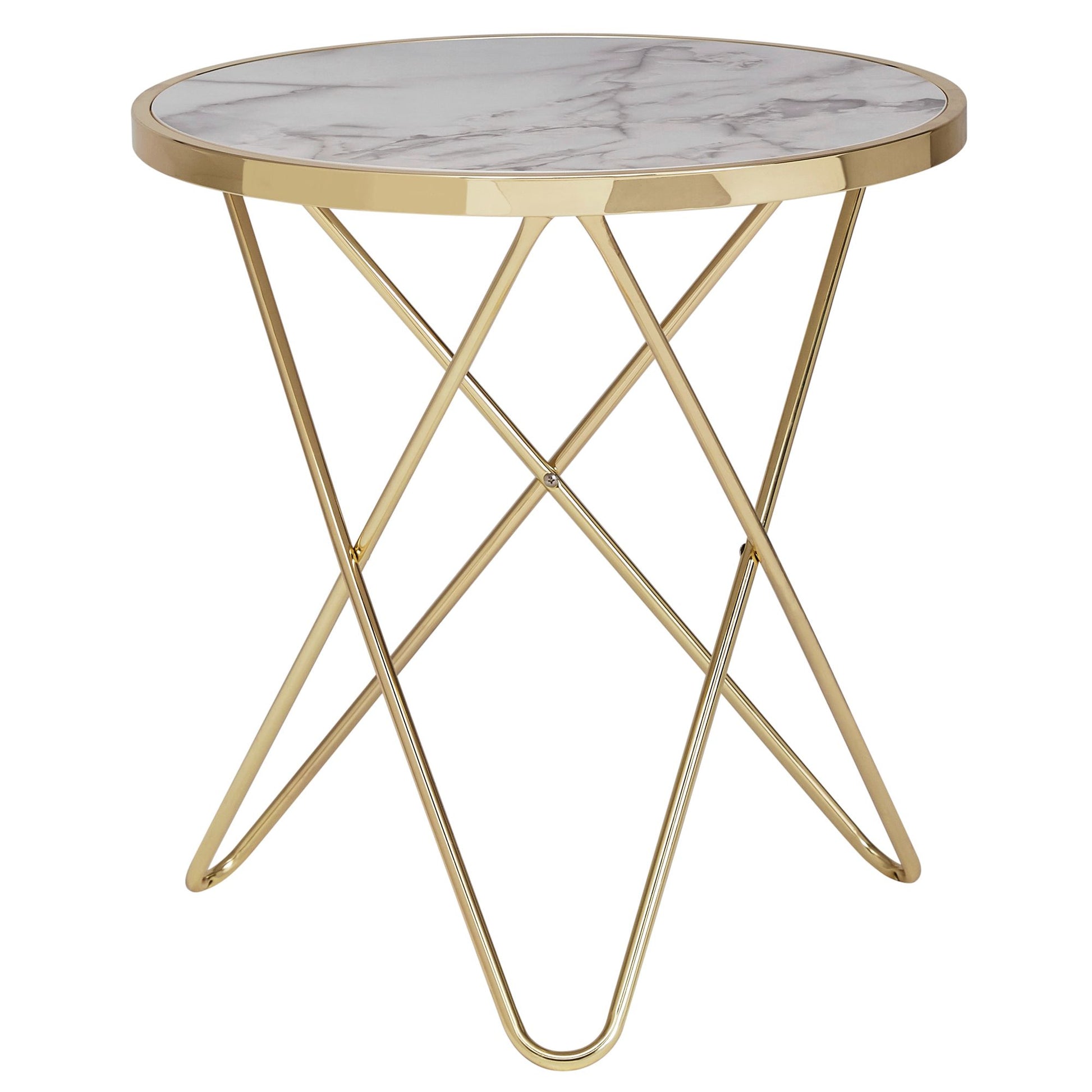 Nancy's Burara Bijzettafel - Salontafel - Wit / Goud - Marmerlook / Staal - Ø 55 x 57 cm
