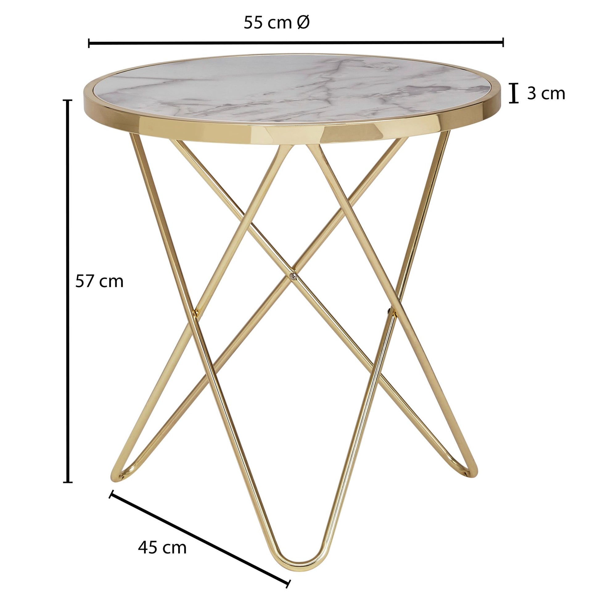 Nancy's Burara Bijzettafel - Salontafel - Wit / Goud - Marmerlook / Staal - Ø 55 x 57 cm