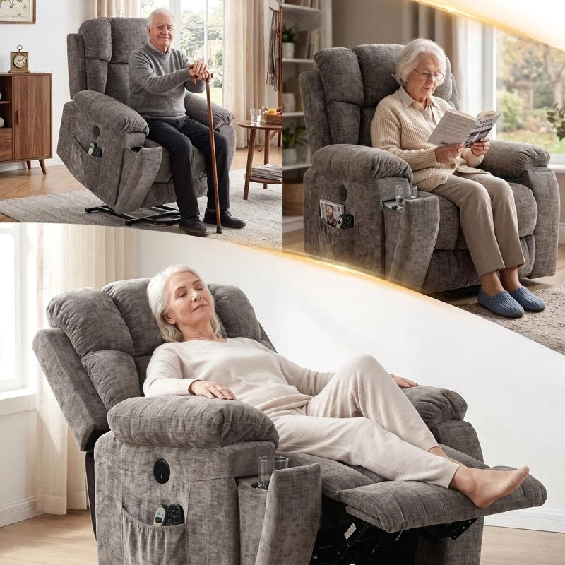 Nancy's Valsolda Sta op stoel - Seniorenstoel - Opsta stoel - Trilmassage & Warmte - Grijs - Chenille
