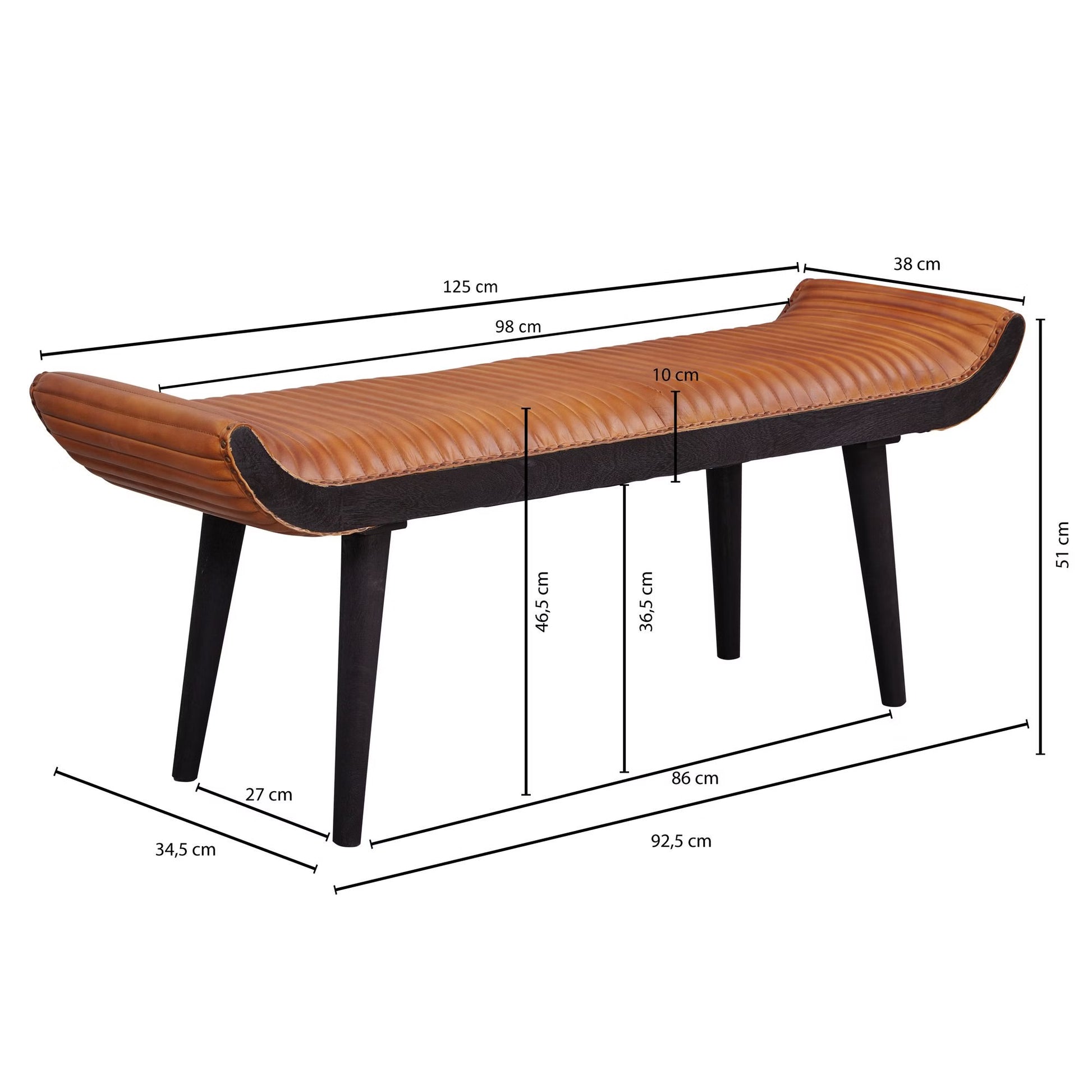 Nancy's Monsano Bankje - Zitbankje - Gangbankje - Opbergbankje - Bruin - Geitenleer / Mangohout - ± 125 x 40 x 50 cm