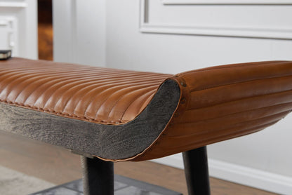 Nancy's Monsano Bankje - Zitbankje - Gangbankje - Opbergbankje - Bruin - Geitenleer / Mangohout - ± 125 x 40 x 50 cm