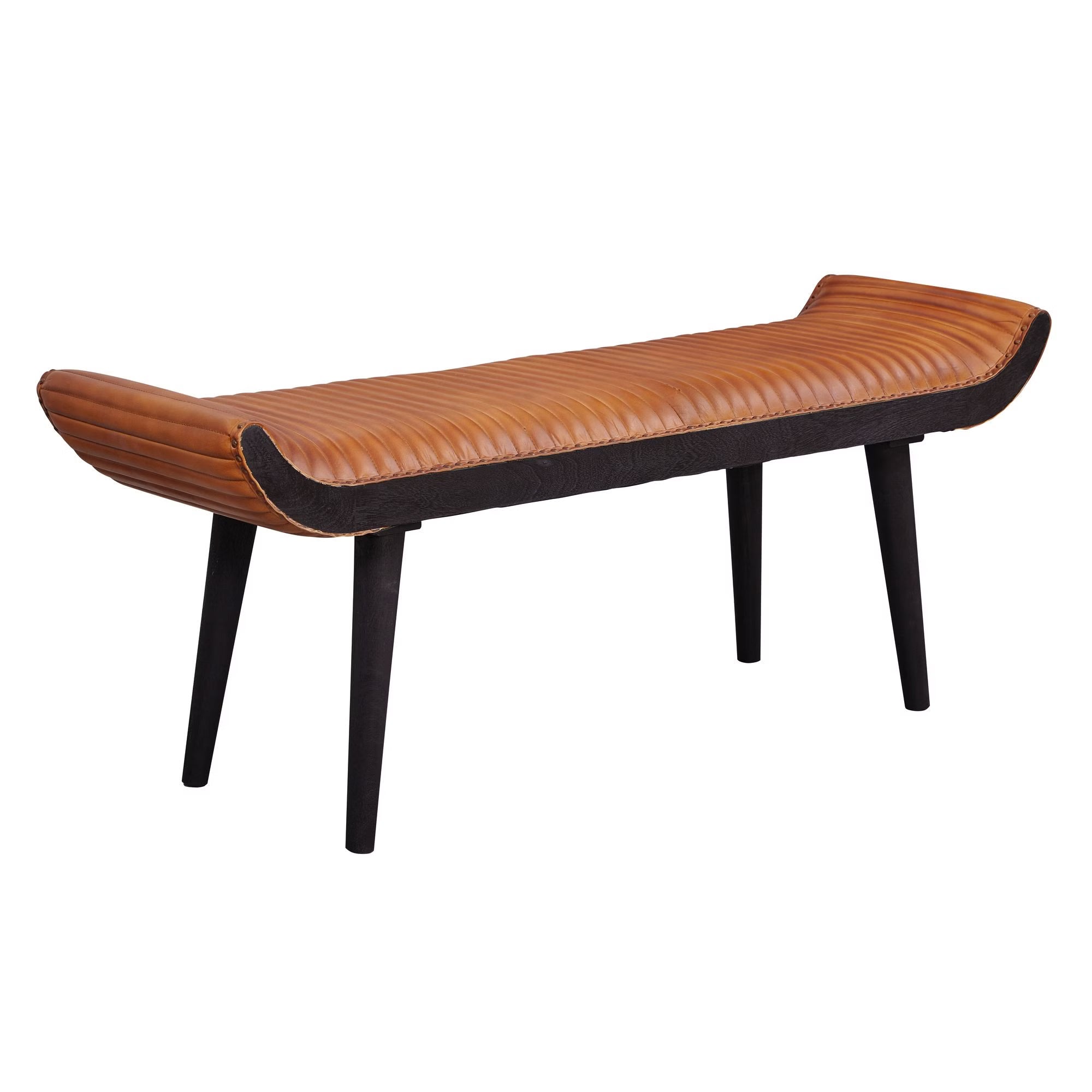 Nancy's Monsano Bankje - Zitbankje - Gangbankje - Opbergbankje - Bruin - Geitenleer / Mangohout - ± 125 x 40 x 50 cm
