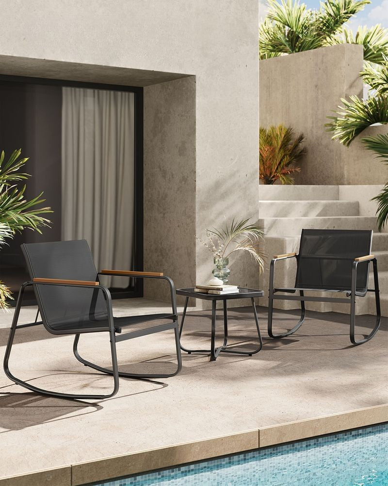 Nancy's Enemonzo Tuinset - Tuinmeubelset - Tuinstoelen met Schommelfunctie - Zwart