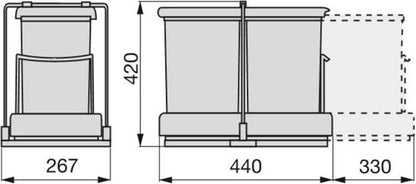 Nancy's Emuca Inbouw Prullenbak - Afvalemmer - Afvalbak - 2 Containers - Uitschuifbaar - Grijs