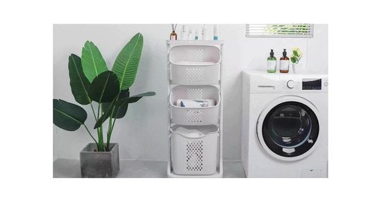 Eleganca Wasmand 3 vakken - Wasbox - Wassorteerder - Wasmand op Wielen - Wit - 82 Liter