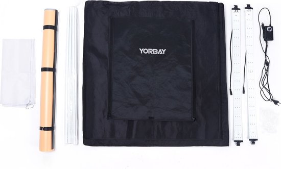 Yorbay Fotobox Fotostudio Met Dimbare LED-verlichting - 4 Achtergrondfolies - Zwart - 80 x 80 x 80cm