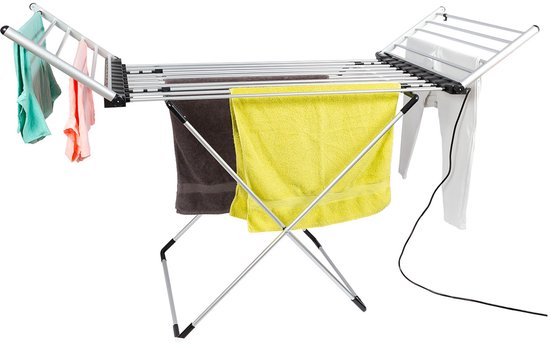 Eleganca Elektrisch Droogrek XL - Verwarmd Wasrek voor Kleding en Handdoeken - Timer met Touchscreen - 220-240V - 310W - Zilver