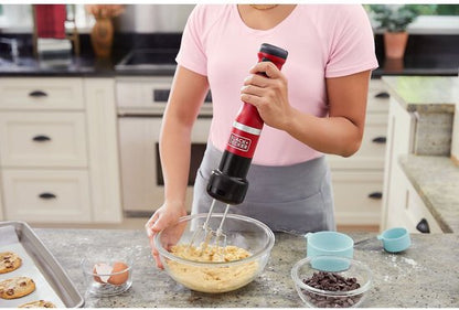 Nancy's Black & Decker Draadloze Staafmixer - Inclusief Garde, Hakmolen en Mengkom - Rood - RVS