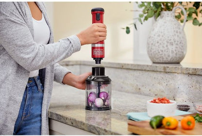 Nancy's Black & Decker Draadloze Staafmixer - Inclusief Garde, Hakmolen en Mengkom - Rood - RVS