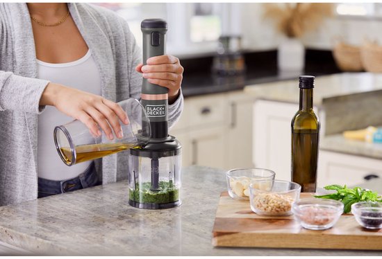 Nancy's BLACK+DECKER KitchenWand 4-in-1 Draadloze Staafmixer - Staafmixer Set - Multifunctioneel - Hakmolen en Garde - Accu - Zwart