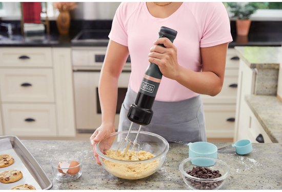 Nancy's BLACK+DECKER KitchenWand 4-in-1 Draadloze Staafmixer - Staafmixer Set - Inclusief Hakmolen en Garde - Zwart