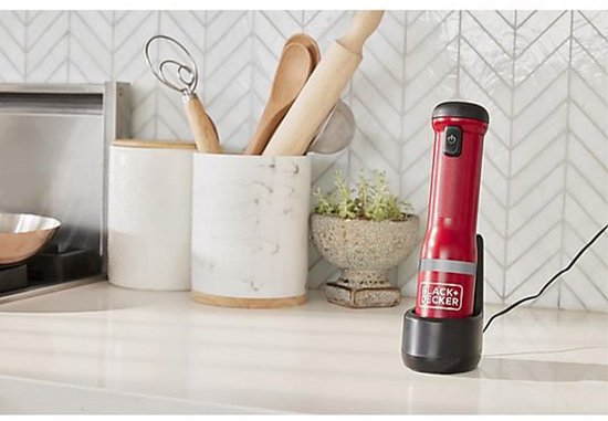 Nancy's Black & Decker Draadloze Staafmixer - Inclusief Garde, Hakmolen en Mengkom - Rood - RVS
