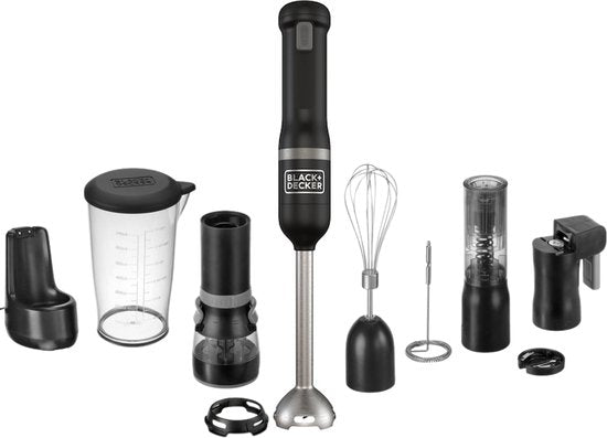 Nancy's BLACK+DECKER KitchenWand 6 in 1 Draadloze Staafmixer - Staafmixer Set - Multifunctioneel - Accu -Zwart