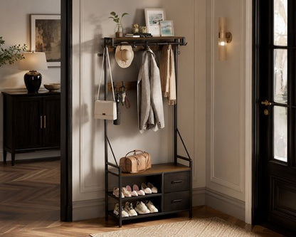 Casamoda Wandgarderobe - Garderoberek - Kapstok met Schoenenrek - Metaal / Hout - Walnoot - 80 x 40 x 180 cm