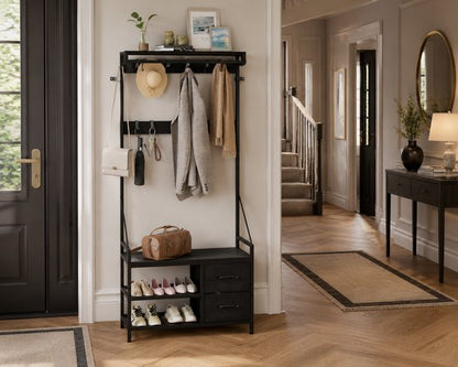 Casamoda Wandgarderobe - Garderoberek - Kapstok met Schoenenrek - Metaal / Hout - Zwart - 80 x 40 x 180 cm