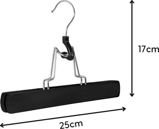 Nancy's Toscane Houten Rokhangers - Pantalonhanger - Kledinghanger - Hanger met klemsluiting - Set van 5 - Zwart - Hout
