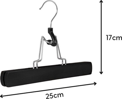 Nancy's Toscane Houten Rokhangers - Pantalonhanger - Kledinghanger - Hanger met klemsluiting - Set van 5 - Zwart - Hout