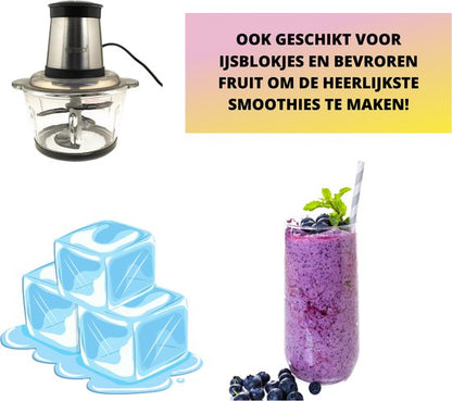 Nanyc's Stella Elektrische Groentesnijder - Vleesmolen - Keukenmachine - Hakmolen - Uiensnijder - Mulitfunctioneel - 500W - 1.8L