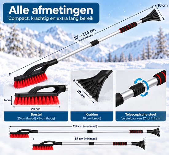 Nancy's Auto IJskrabber met Sneeuwborstel - Ruitenkrabber - Sneeuwkrabber - Antislip - Uitschuifbaar