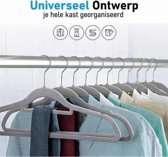 Nancy's Eleganca Kledinghangers - Set van 30 - Kleerhangers - Met Broeklat - Anti-Slip - Kunststof - Grijs