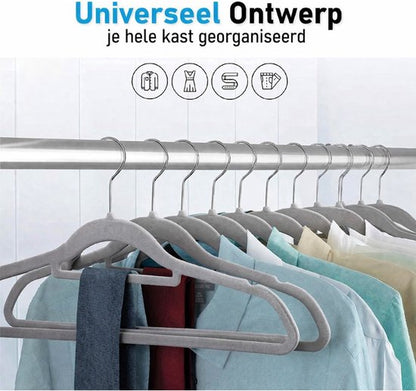 Nancy's Eleganca Kledinghangers - Set van 30 - Kleerhangers - Met Broeklat - Anti-Slip - Kunststof - Grijs