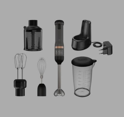 Nancy's BLACK+DECKER KitchenWand 4-in-1 Draadloze Staafmixer - Staafmixer Set - Multifunctioneel - Hakmolen en Garde - Accu - Zwart