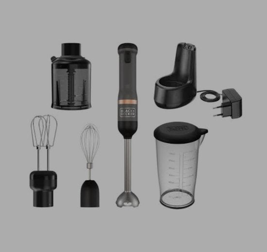 Nancy's BLACK+DECKER KitchenWand 4-in-1 Draadloze Staafmixer - Staafmixer Set - Inclusief Hakmolen en Garde - Zwart