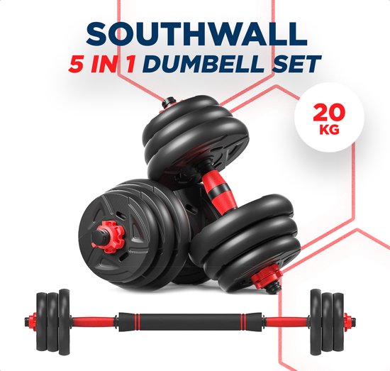 SOUTHWALL 5-in-1 Dumbbell set tot 20 kg Zwart/Rood