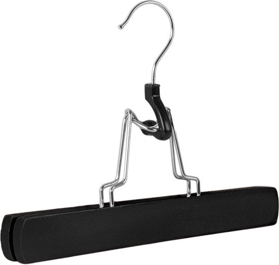 Nancy's Toscane Houten Rokhangers - Pantalonhanger - Kledinghanger - Hanger met klemsluiting - Set van 5 - Zwart - Hout