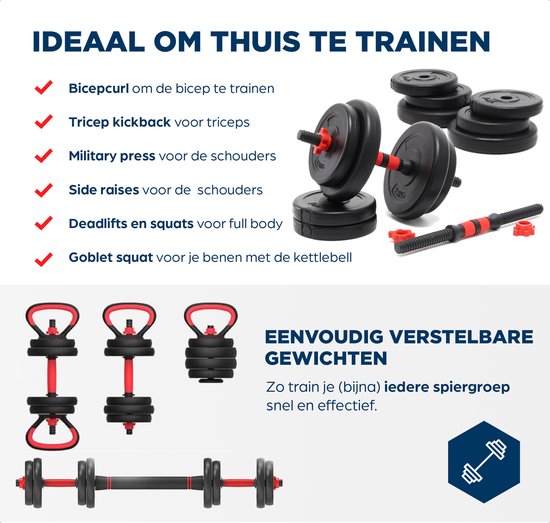 SOUTHWALL 5-in-1 Dumbbell set tot 20 kg Zwart/Rood