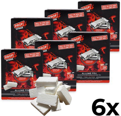 Nancy's PROF XL Aanmaakblokjes - oor Aansteken Open Haard, Vuurkorf, Houtkachel en Barbecue - Set van 6 doosjes - 108 stuks - Wit