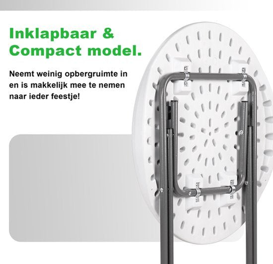 Nancy's Bardi Inklapbare Tafel - Balkontafel - Campingtafel - Vouwtafel - Klaptafel - Rond - Wit- Ø60 x 74cm