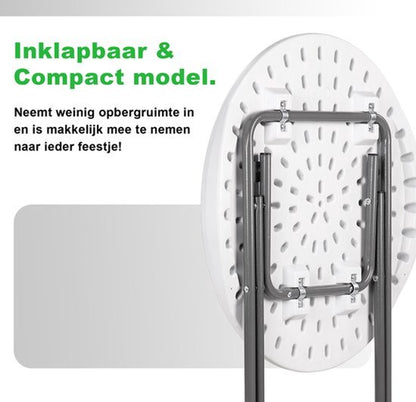 Nancy's Bardi Inklapbare Tafel - Balkontafel - Campingtafel - Vouwtafel - Klaptafel - Rond - Wit- Ø60 x 74cm