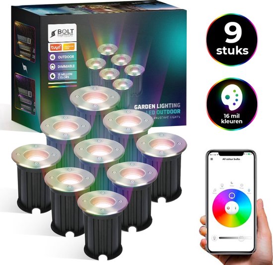 Bolt Electronics® RGB LED Ground spotlights with app control, 9 pieces