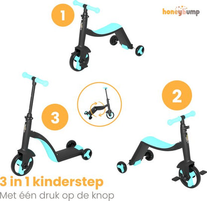 Nancy's HoneyBump Swifty Loopfiets - Kinderstep - Driewieler - Step In 3 hoogtes verstelbaar - Blauw