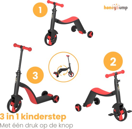 Nancy's HoneyBump Swifty Loopfiets - Kinderstep - Driewieler - Step In 3 hoogtes verstelbaar - Rood