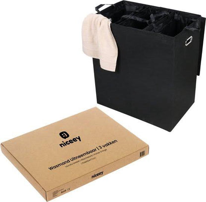 Nancy's Niceey Wasmand 3 Vakken - Wassorteerder - Wasbox - Zwart - 120 Liter