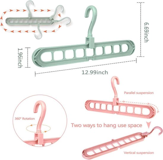 Nancy's Tortoreto Multi-poort Klerenhangers - Set van 6 - Draaibaar Functionele kledinghanger - Kleerhanger - Plastic