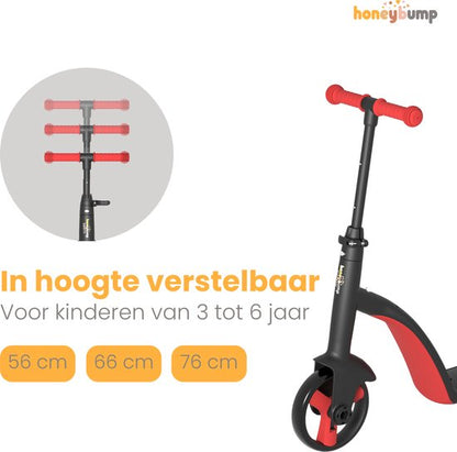Nancy's HoneyBump Swifty Loopfiets - Kinderstep - Driewieler - Step In 3 hoogtes verstelbaar - Rood