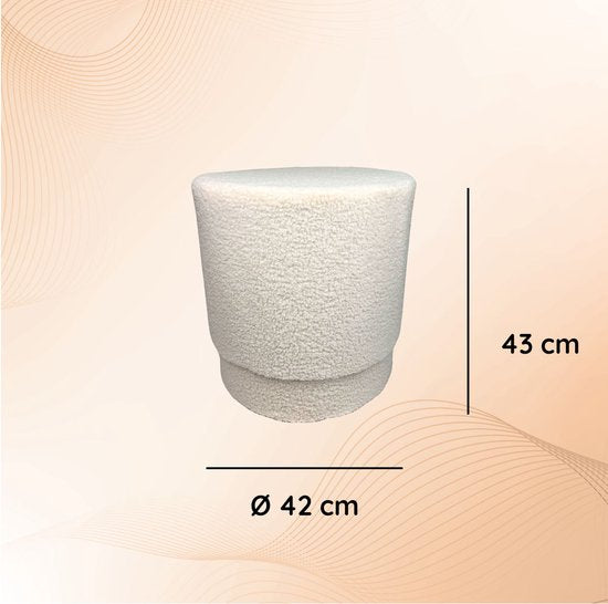 Casamoda Teddy Poef - Krukje - Rond - Off White - Ø 42 x 43 cm