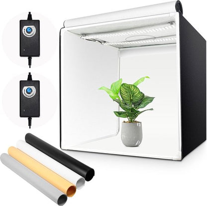 Yorbay Fotobox Fotostudio Met Dimbare LED-verlichting - 4 Achtergrondfolies - Zwart - 60 x 60 x 60cm