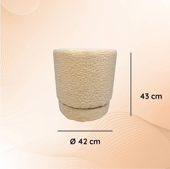 Casamoda Teddy Poef - Krukje - Rond - Beige - Ø 42 x 43 cm