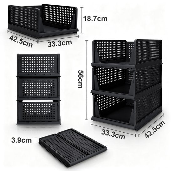 Eleganca Kastorganizers - Ladeboxen - Opbergboxen - Set van 3 - Zwart - ± 40 x 35 x 55 cm