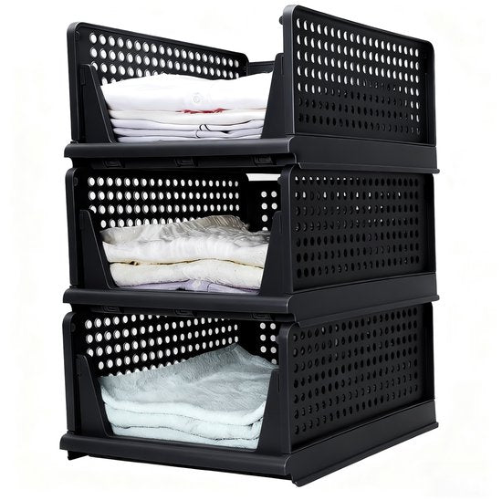 Eleganca Kastorganizers - Ladeboxen - Opbergboxen - Set van 3 - Zwart - ± 40 x 35 x 55 cm