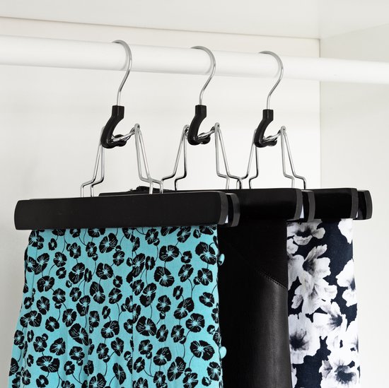 Nancy's Toscane Houten Rokhangers - Pantalonhanger - Kledinghanger - Hanger met klemsluiting - Set van 5 - Zwart - Hout