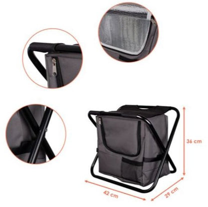 Nancy's Opvouwbare campingkruk met koeltas - Inklapbare Campingstoel - Kampeerkruk - Vouwkruk - Zwart - 21 Liter