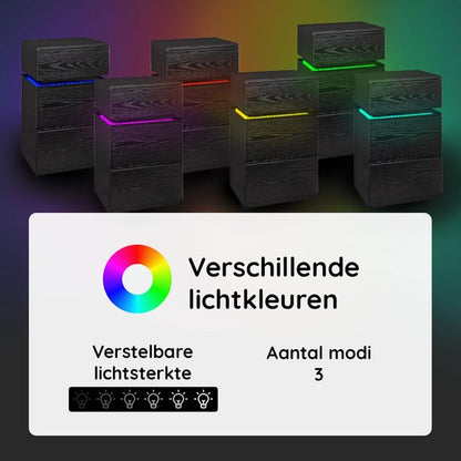 Casamoda Zwevend Nachtkastje - Set van 2 - Verstelbare LED-Verlichting - Zwart - ± 40 x 35 x 20 cm