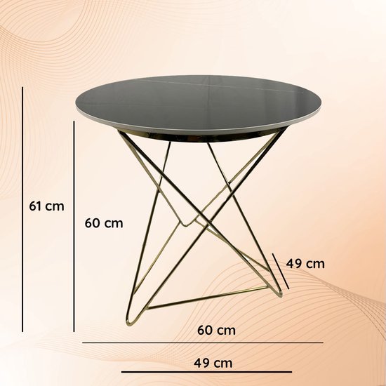 Casamoda Bijzettafel - Salontafel - Gouden Frame - Marmer - Stenen Tafelblad Rond - ± Ø 60 x 60 cm