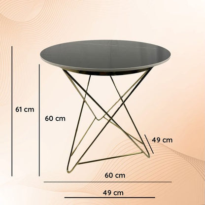 Casamoda Bijzettafel - Salontafel - Gouden Frame - Marmer - Stenen Tafelblad Rond - ± Ø 60 x 60 cm