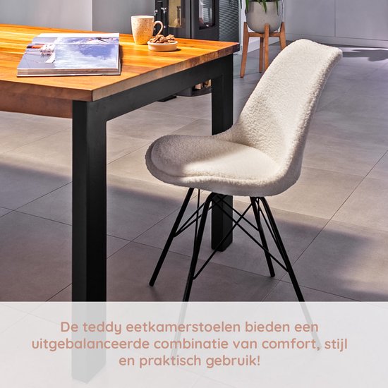 Casamoda Eetkamerstoelen - Set van 4 - Keukenstoelen - Off White - Teddy
